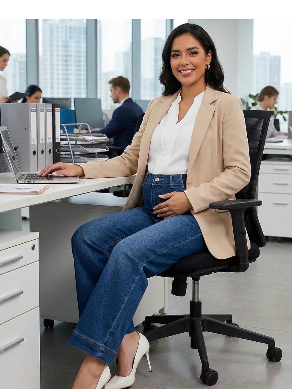 Maternity Wide Leg Jeans in Dark Blue with Support Panel